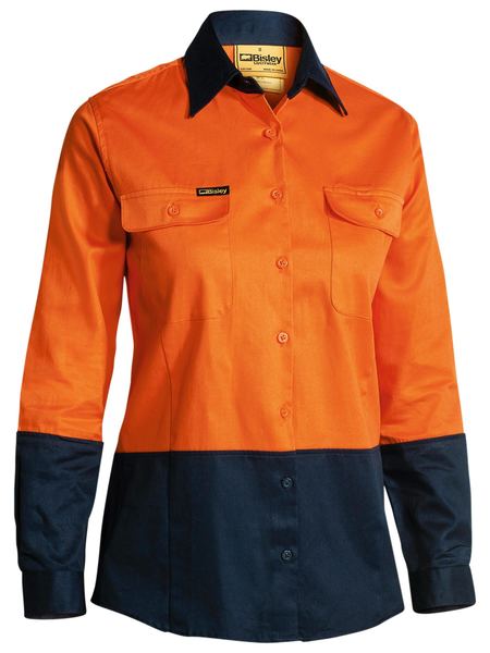 WOMENS 2 TONE HI VIS DRILL SHIRT - LONG SLEEVE