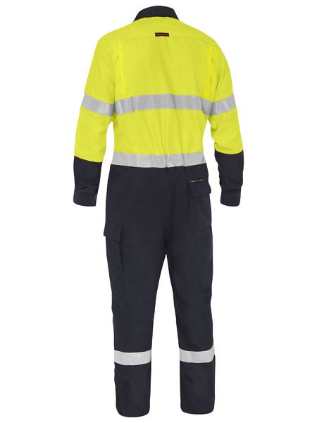 Bisley Apex 185/240 Taped Hi-Vis FR Vented Coverall – Yellow/Navy – back