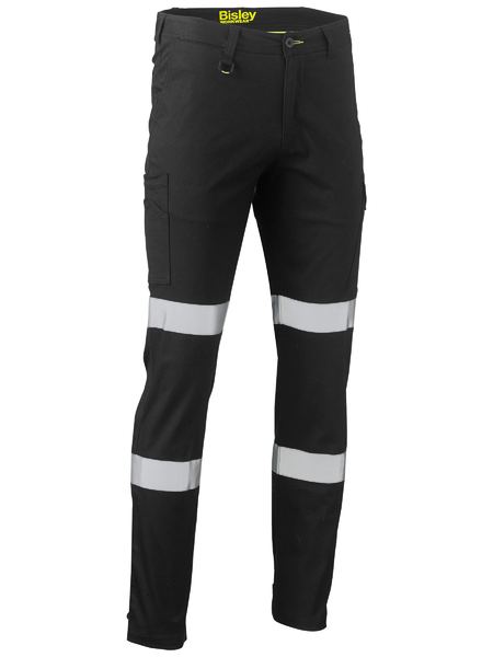 Bisley BPC6008T taped cotton drill cargo pants in Black – front