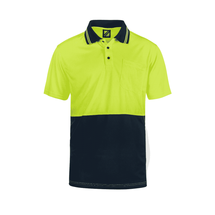 WORK CRAFT HI VIS TWO TONE SHORT SLEEVE MICROMESH POLO WITH POCKET