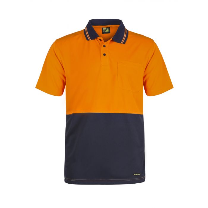 WORK CRAFT HI VIS TWO TONE SHORT SLEEVE MICROMESH POLO WITH POCKET